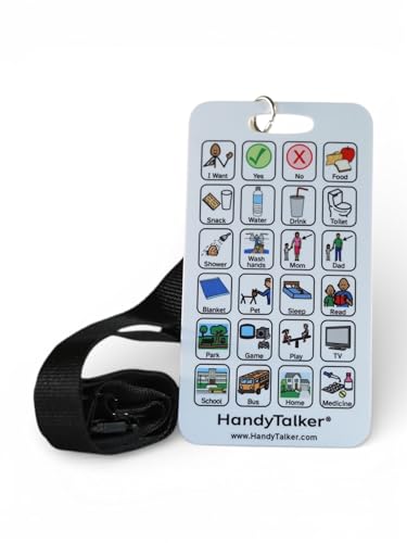 HandyTalker Kids AAC Communication Board – Waterproof & Rigid Picture Exchange Card for Non-Verbal Autism, Speech Delay & Apraxia – Portable Visual Aid with Lanyard for School, Pool & Travel