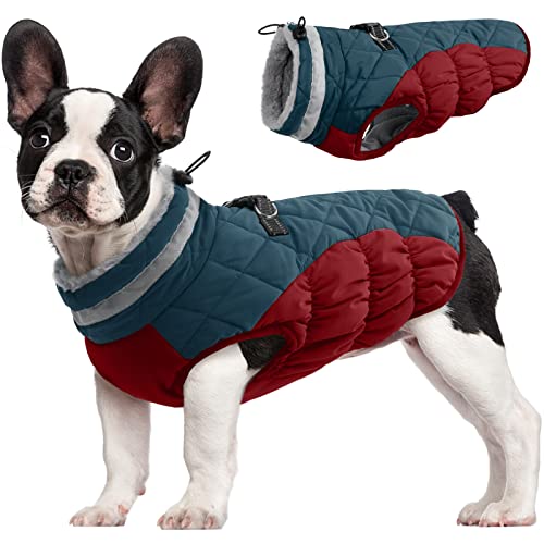 FUAMEY Dog Coat for Small Dogs,Waterproof Dog Winter Jacket with Harness Built in Puppy Cold Weather Coats Reflective Pet Vest with Zipper Warm Fleece Dogs Snowsuit Windproof Dark Blue XS XS
