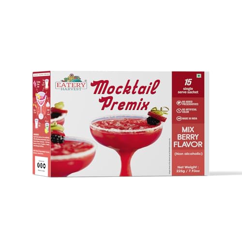 Image of EATERY HARVEST Non-Alcoholic Mocktail Premix - Delicious Mix Berry, 225g (15 x 15g Sachets). Sparkling Highball Cocktail Mixer, Vegan, No Artificial Colors, Easy to Prepare, Room Temp Storage