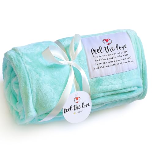 Get Well Blanket - Healing Blanket - Inspirational Blankets for Women/Men - Get Well Soon Gifts - Warm Hugs - Soft Fleece Throw Blanket - Strength - Healing Thoughts (Turquoise Fleece 50x65)