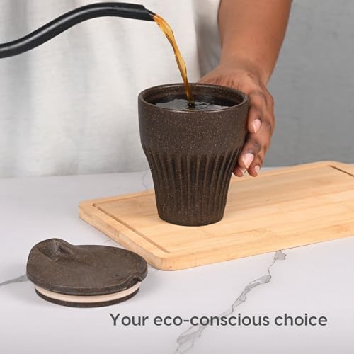 Image of Eha Earth Friendly Rafter Coffee Mug with Lid | Tea Cup Set | 300 ml | Made with Rice Husk | Microwave Safe Mugs for Gifting | 2 Unit | Coffee