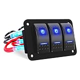 Toggle Switch Panel 3 Gang Aluminum Switch, 12V/24V Rocker Switch Panel, Waterproof On-Off Car Boat