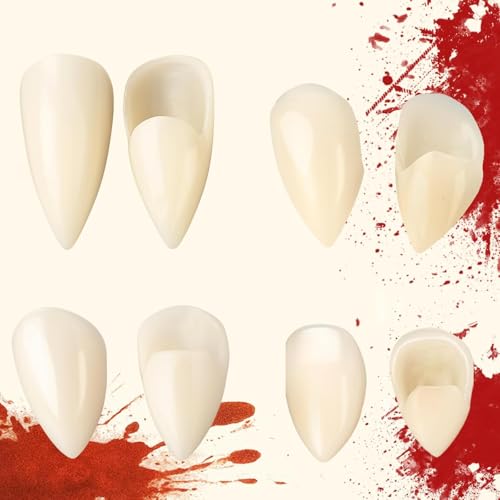 Dylxingtu Dentadura 4 pares dentes de vampiro, presas de vampiro para cosplay decoração festa de Halloween, presentes realistas vampiro criança adulto