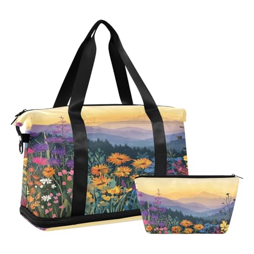 Flowers Orange Duffel Bag for Women Men Gym Bag with Shoe Compartment Wet Pocket Carry On Weekender Overnight Bags for Hospital Gym Travel2