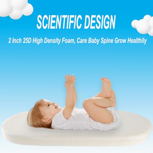 Image of Mecc ecoh Bassinet Mattrss, Oval 29 inchx17 inch Bedside Sleeper Mattress, 2 inch Thick Strong Support, Removable Breathable Cover, Water Resistant Lining Protector, Non-Toxic, Hypoallergenic, Easy to Clean