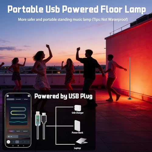 Image of NBBUFF Led Corner Floor Lamp USB Powered with App & Remote Control, Color Changing Led Lamp Music Sync IC+RGBW, Timer, 64+ Music Modes, Standing Lamps for Living Room Lamp Bedroom Gaming Room, 1 Pack