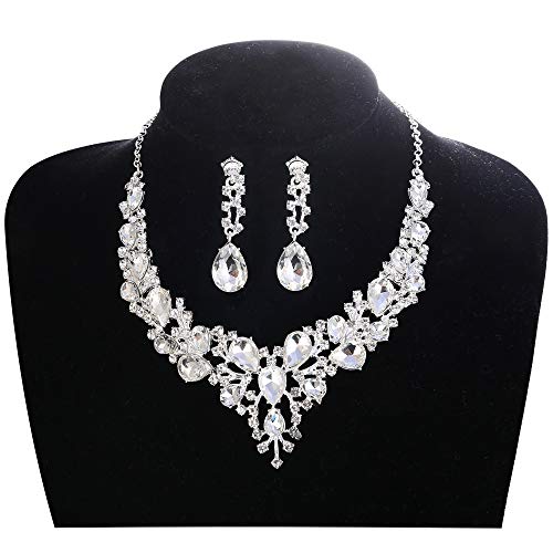 LOYALLOOK Crystal Bridal Jewelry Set for Women Rhinestone Necklace Earrings Bracelet Wedding Bridesmaid Gifts fit with Wedding Dress2