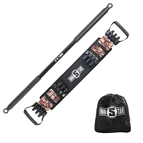 INNSTAR Adjustable Bench Press Band with Bar, Upgraded Push Up Resistance Bands, Portable Chest Builder Workout Equipment, Arm Expander for Home Workout,Gym,Fitness,Travel (Camo Brown-200LB)
