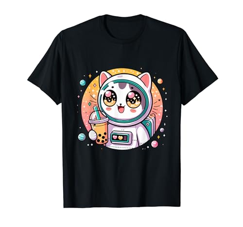 Kawaii Cat Bubble Tea Astronaut Lover Cute T-Shirt