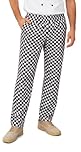 IBEX Chef Trousers for Men & Women - Unisex Chefs Trousers with Drawstring, Lightweight Poly-Cotton Professional Kitchen, Check Black/White, S