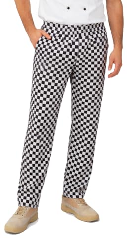 IBEX Chef Trousers for Men & Women - Unisex Chefs Trousers with Drawstring Lightweight Poly-Cotton Professional Kitchen Check Black/White L
