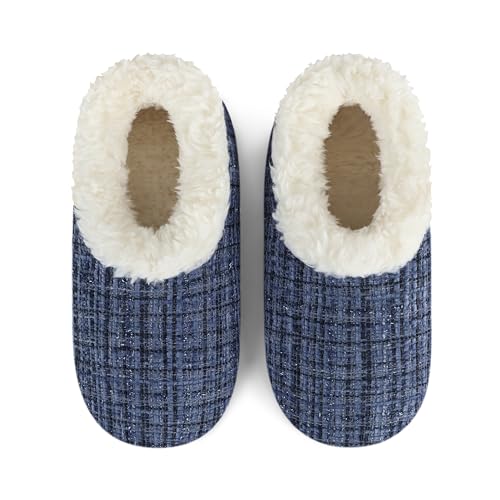 Snoozies Sparkle Tweed Slippers for Women with Sherpa Lining, Memory Foam Slippers Indoor Non-Skid Sole