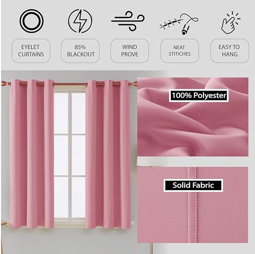 funky gadgets Blackout Curtains for Bedroom 108 Inch Drop Thermal Insulated Eyelet Curtains & Drapes Black Out Curtain for Kitchen, Living Room 2 Panels (90x108 Inch Pink) - Image 4