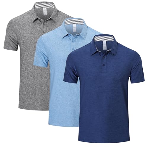 Polo Shirts for Men Adult Short Sleeve Golf Polo T Shirts Mens 3 Pack Work Casual Gym Tennis Workout Breathable Quick Dry Tops（P8010-BBN-M）