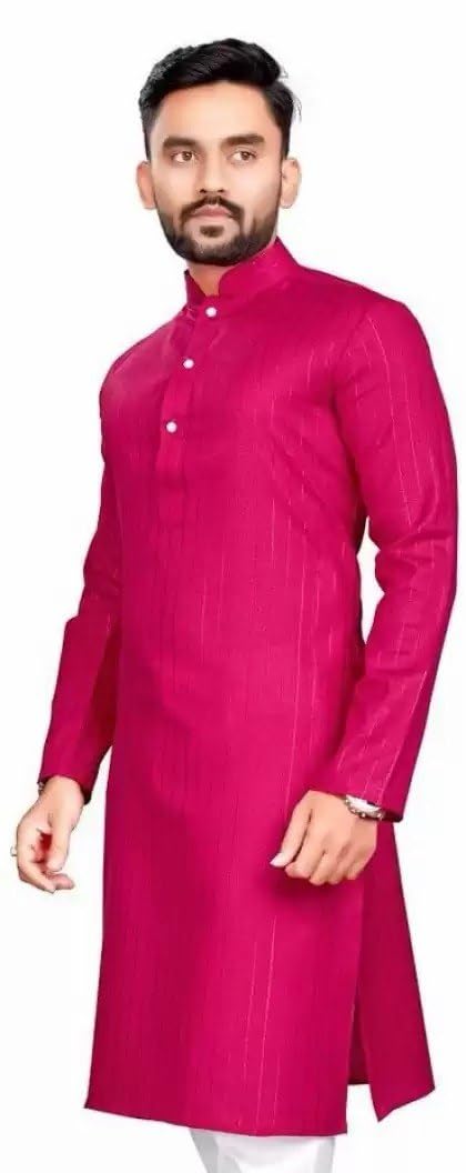 SOLOVIBES Men's Magic Cotton Solid Kurta with White Pyjama | | Mens Kurta| Ethnic Wear | Cotton Kurta for Men Kurta Pajama Set (Kurta with Pajama)-picture-20