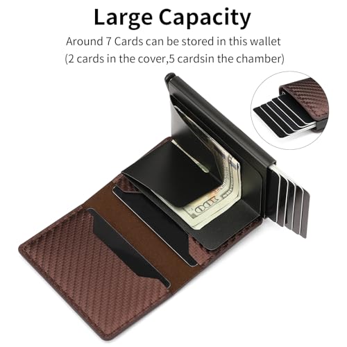 Mens Wallet Card Holder for Minimalist Front Pocket Wallet RFID Blocking Pop Up Aluminum Case Credit Card Wallet (Carbon)2