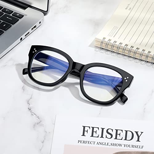 Image of FEISEDY Classic Cat Eye Blue Light Blocking Reading Glasses Women Oversized Butterfly Computer Readers B9091 (Black 3.5x)