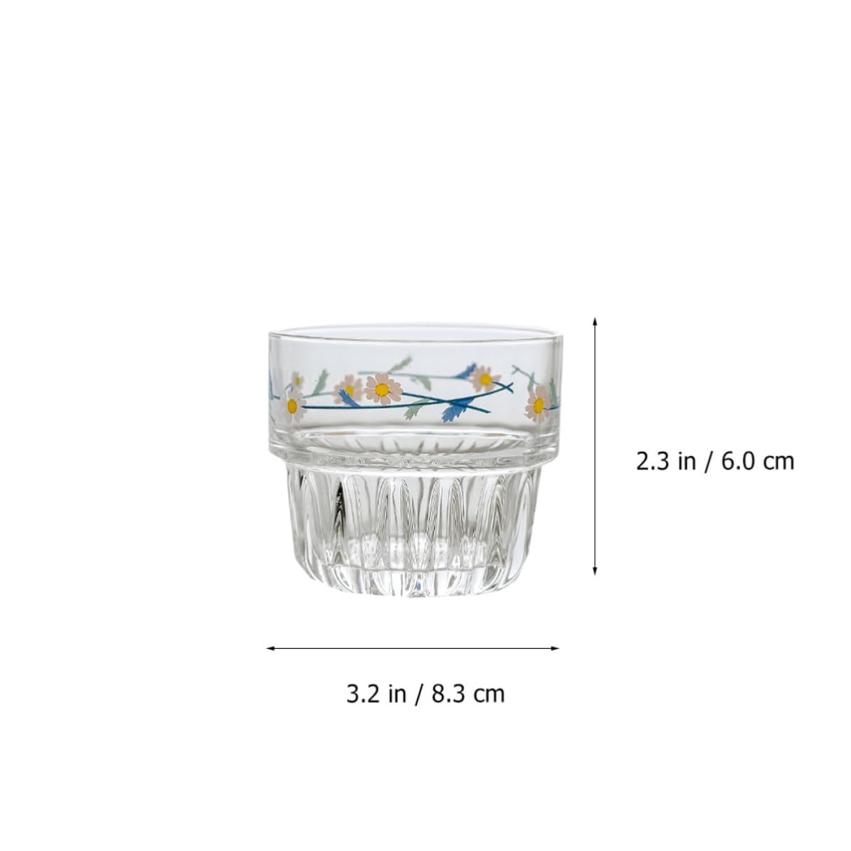 BESTOYARD Taza de Cristal Forma de Margarita Vidrio 4 Piezas | Estilo Pastoral, Diseño Fresco Impreso, Borde Liso, Acabado Meticuloso, para Restaurante y Cafetería