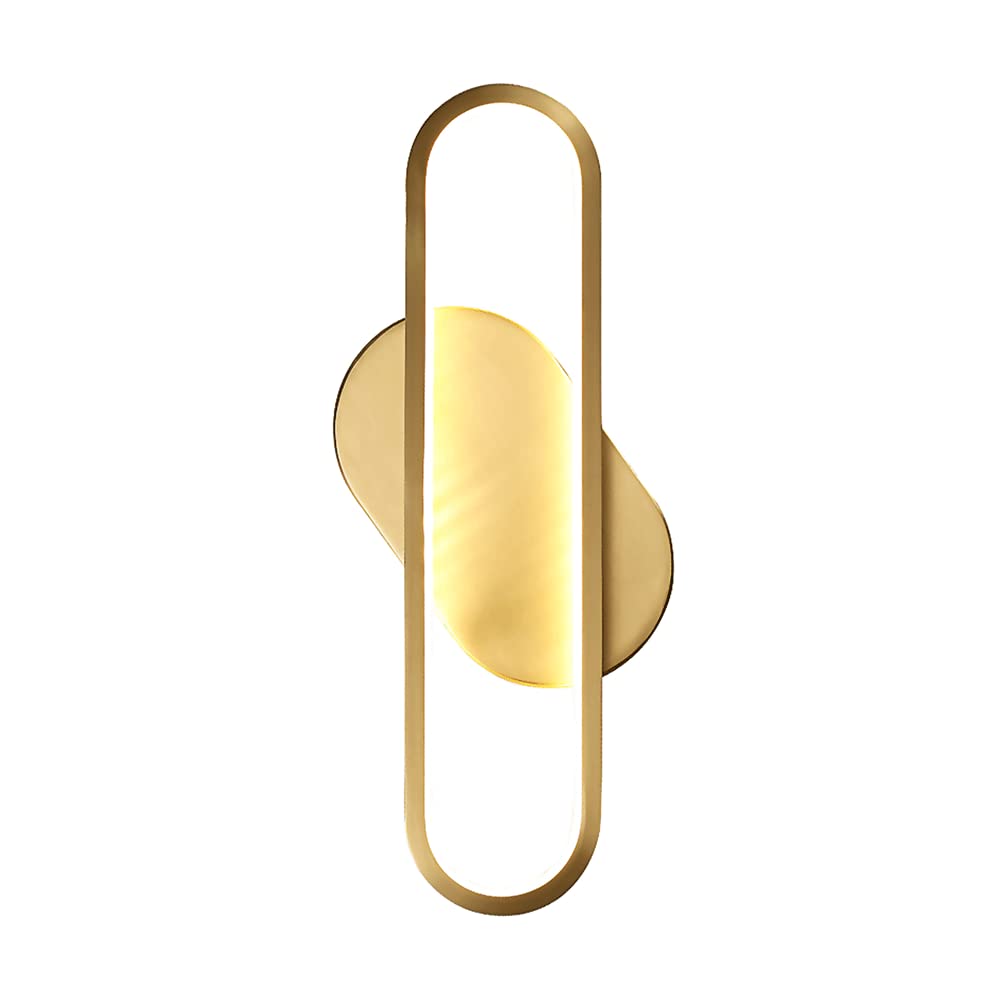 HPTHLY Long Ring Brass Wall Sconces With Acrylic Shade, Led 18W - 3 Color Mode Bedside Lamp, Bedroom Decorative Lighting Fixture, Minimalist Sconces Compa