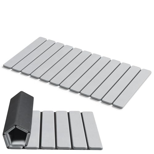 Image of AWW Foldable Stone Bath Mat, Diatomaceous, 31.5 inchx15.7 inch, Light Grey | Quick-dry surface, super absorbent, easy-clean finish, non-slip mat included, and compact storage for small bathrooms
