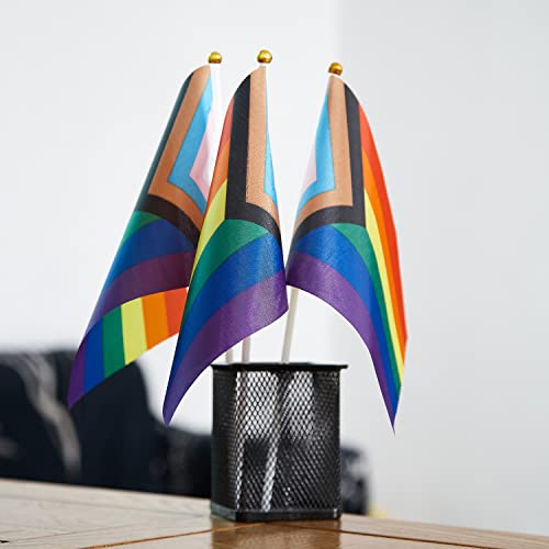 Image of GentleGirl 12 Pack Progress Pride Rainbow Flags Rainbow Small Mini Hand Held Stick Flag Gay LGBT Festival Party Parades Decorations