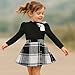 TITKKOP Toddler Girl Plaid Outfits Fall Winter Dress Knit Ribbed Bow Sweatshirt Tops and Button Fashion Skirts Set（black+white,5T