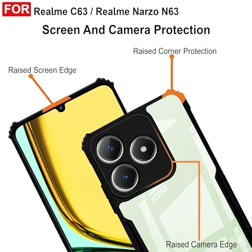 Image of Zapcase Back Case Cover for Realme C63 | Compatible for Realme C63 Back Case Cover | Clear Case with Camera Protection | (TPU + PC | Matte Black)