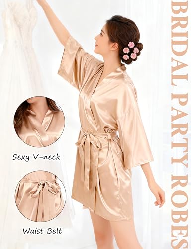 Image of 8 Pcs Bridesmaid Robe Sets Bride Silk Satin Robes Bridal Party Robes Short Getting Ready Outfits Wedding Sleepwear