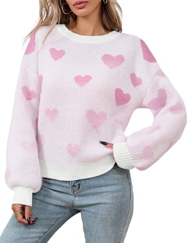 Image of Libsorge Womens Heart Sweater 2026 Valentines Day Trendy Cute Fall Oversized Long Sleeve Pullover Sweaters