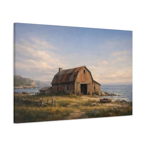 Toile seascape old barn coastal nature grand format 90x60 pour chambre