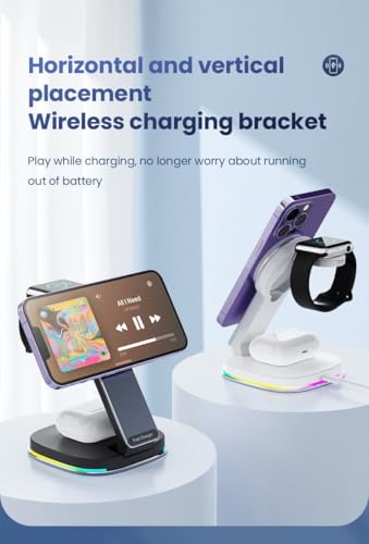 Image of MERISH 3-in-1 Wireless Charging Station, 15W Fast Charging, Compatible with iPhone /iWatch /iPods, Foldable Design (Black)