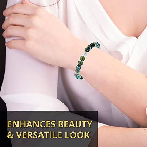 Image of ANAYA AGATE Healing Crystal Bracelet for Women and Men - 8mm Round Beaded Bracelet for Men and Women - Unisex Stretchy Gemstone Bracelet for Healing and Protection