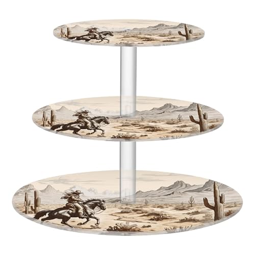 PYBUG Western Cowboy 3 Tier Acrylic Cupcake Stands Tower,Dessert Table Display Set for Tea Party,Wedding,Birthday, Baby Shower