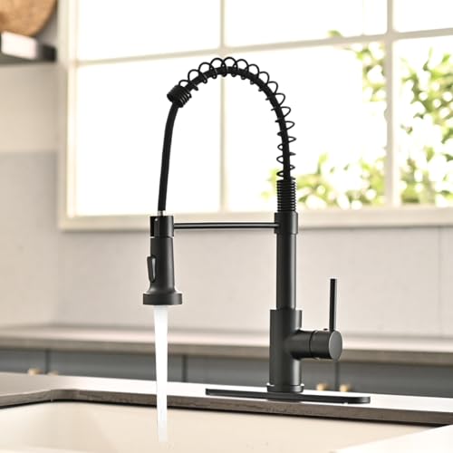 OWOFAN Kitchen Faucets, Commercial Black Stainless Steel Pull Down Sprayer Single Hole Single Handle RV Farmhouse Laundry Outdoor Faucet for Kitchen Sink, llaves para fregaderos de cocina