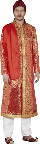 FIESTAS GUIRCA | Disfraz de Príncipe del Desierto Adulto (48-50/M) - Sombrero y Túnica - Disfraces de Jeque Árabe para Halloween, Carnaval y Fiestas de Disfraces - Ideal para Hombre - Rojo y Oro