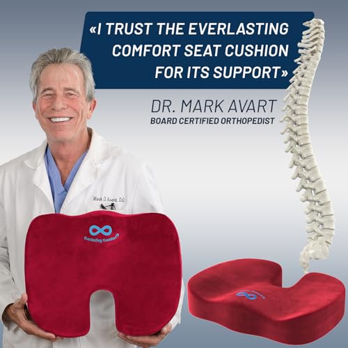 Image of Everlasting Comfort Doctor Recommended Memory Foam Seat Cushion for Office Chairs & Car - Ergonomic Office Desk Accessories - Cushions for Tailbone Pain Relief, Sciatica (Red, Large)