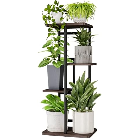 Bamworld Plant Stand Indoor Metal Plant Shelf Outdoor 4 Tier Black Plant Stands for Multiple Plants Flower Pot Holder for Patio Garden Corner Balcony Living Room Cover