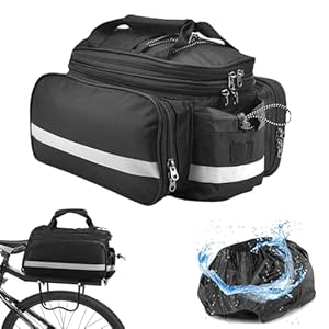 Fhioevt Fietstas Achterbagagedrager Fietsframe Tas 3-in-1 25L Waterdicht Fietstas met Regenhoes Achtertas voor Elektrische Fiets Fiets/Mountainbike Buitenshuis Reizen (Zwart)