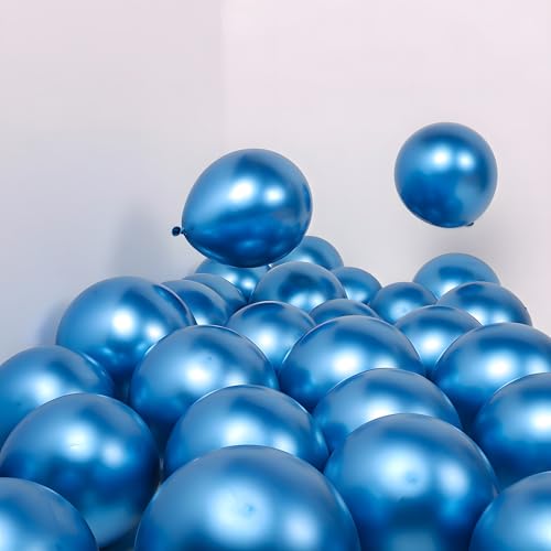 Image of Chrome Balloon for Birthday Decoration Kit Metallic Blue 20 pcs Latex Glossy Finish Party Balloons for Wedding, Anniversary Celebration 10 Inch Helium & Air Supported