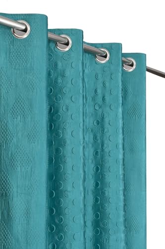 Image of Coin Punching Window Curtains 5 Feet Long for Living Room - Window Curtain Set of 1 Pcs Panel, Stylish Parda for Home Decor & Office Aqua Colour -1 Pcs 5 feet