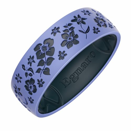 Egnaro Women's Two-Tone Silicone Wedding Ring with a Floral Engraved Design