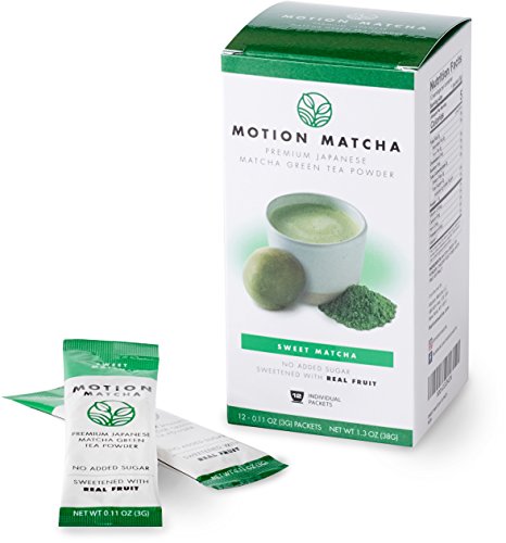 Sweetened Premium Matcha Green Tea Powder in Individual Packets - with Monk Fruit - No Added Sugar (Sweet Matcha) (12 single serving packets)