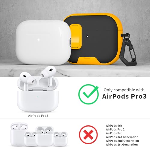 Image of for AirPods Pro 3 Case with Lock,TPU Leather Texture Durability Anti-Lost & Shockproof Protective Cover Accessories with Cleaning Kit in Keychain for Apple iPod Pro 3rd Generation 2025(Yellow /Black)