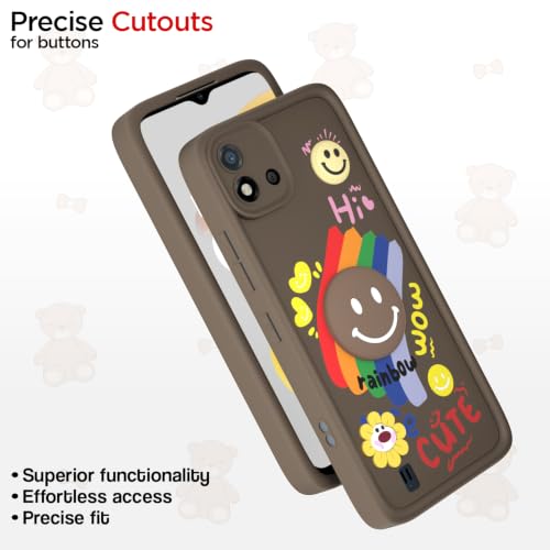 Image of Pikkme Back Cover for Realme C20 | Soft Silicone| Cute Rainbow Smile & 3D Cartoon Flower Design | Shockproof Raised Camera Protection Bumper Case (Brown)