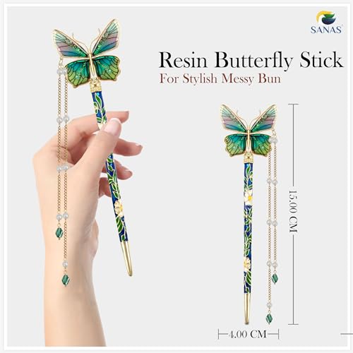 Image of Sanas Butterfly Juda Hair Stick (1Pc) Rhinestone Barrettes For Women Hair Clip Bridal Medium Barrettes For Women Hair Accessories Decorative Hair Clip Butterfly Clips For Girls (1Pc)