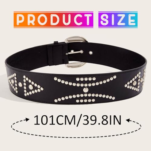 COSYDAYS Silver Wide Leather Belt Rivet Chunky Belts Fashion Punk Waist Y2K Belt for Women3