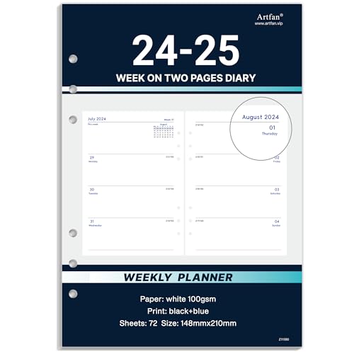 Academic Refill Diary 2024-2025 - A5 Week on Two Pages English Diary 2024-2025, Organiser Refill 2024-2025 from Aug. 2024 - Jul. 2025, 21.5x15.5 cm