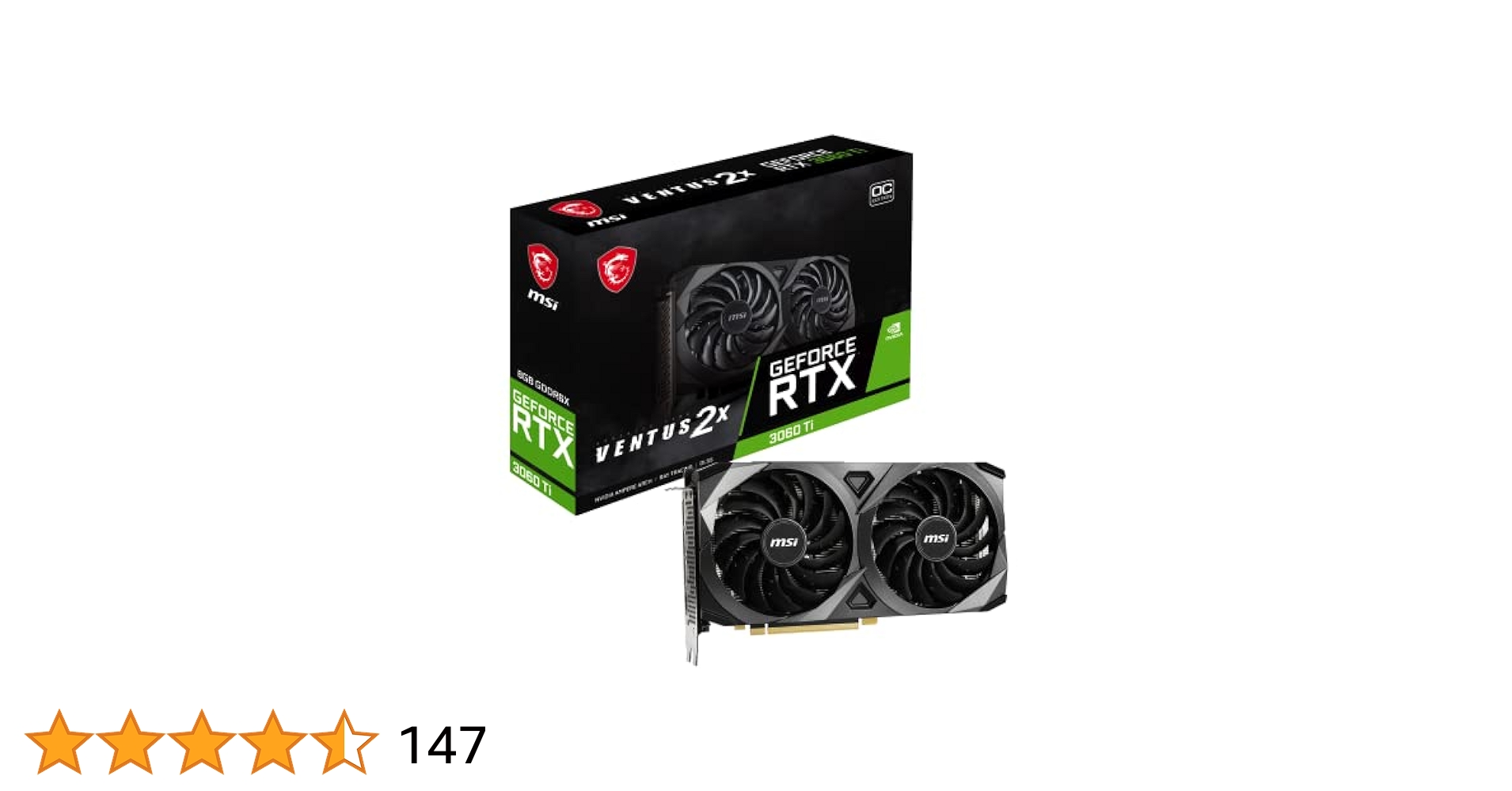 【美品】MSI GeForce RTX 3060 Ti Ventus 2X GeForce RTX™ 3060 Ti VENTUS 2X 8GD6X OC