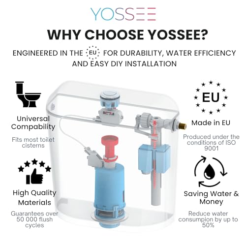 YOSSEE Uniwersalny zawór spustowy do toalety 3/6 L, uniwersalny mechanizm spustowy toalety 3/6 L, z kablem i podwójnym chromowanym przyciskiem, łatwy montaż i oszczędność wody