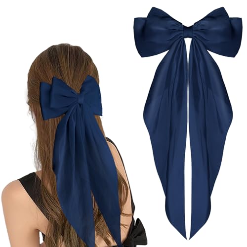 WLLHYF Fermagli per capelli con grande fiocco, nastri lunghi francesi a coda, spille per capelli in raso morbido e setoso, fermagli per capelli in metallo con fiocco anni 90, accessori per feste e San